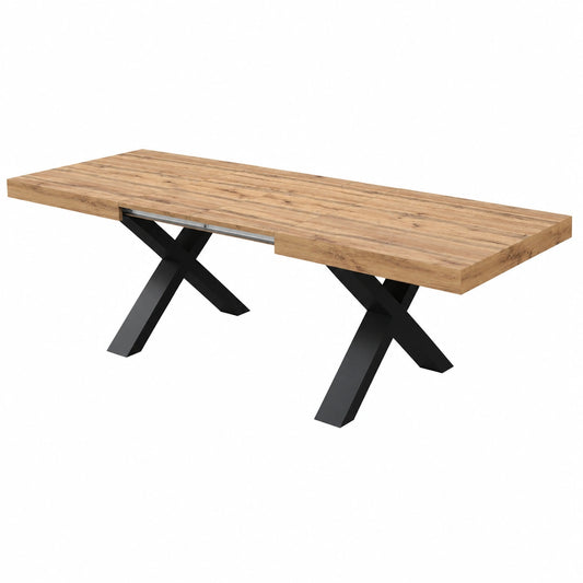 table-extensible-en-chene-rustique-avec-pieds-croises-noirs-bmubg10213pk